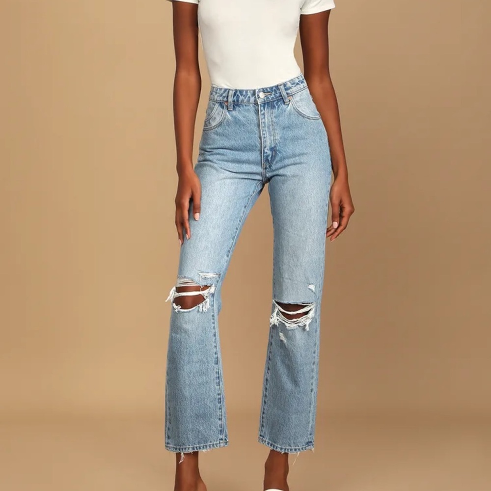 Rolla’s Straight Light Wash High Rise Distressed Denim Jeans - Size “29